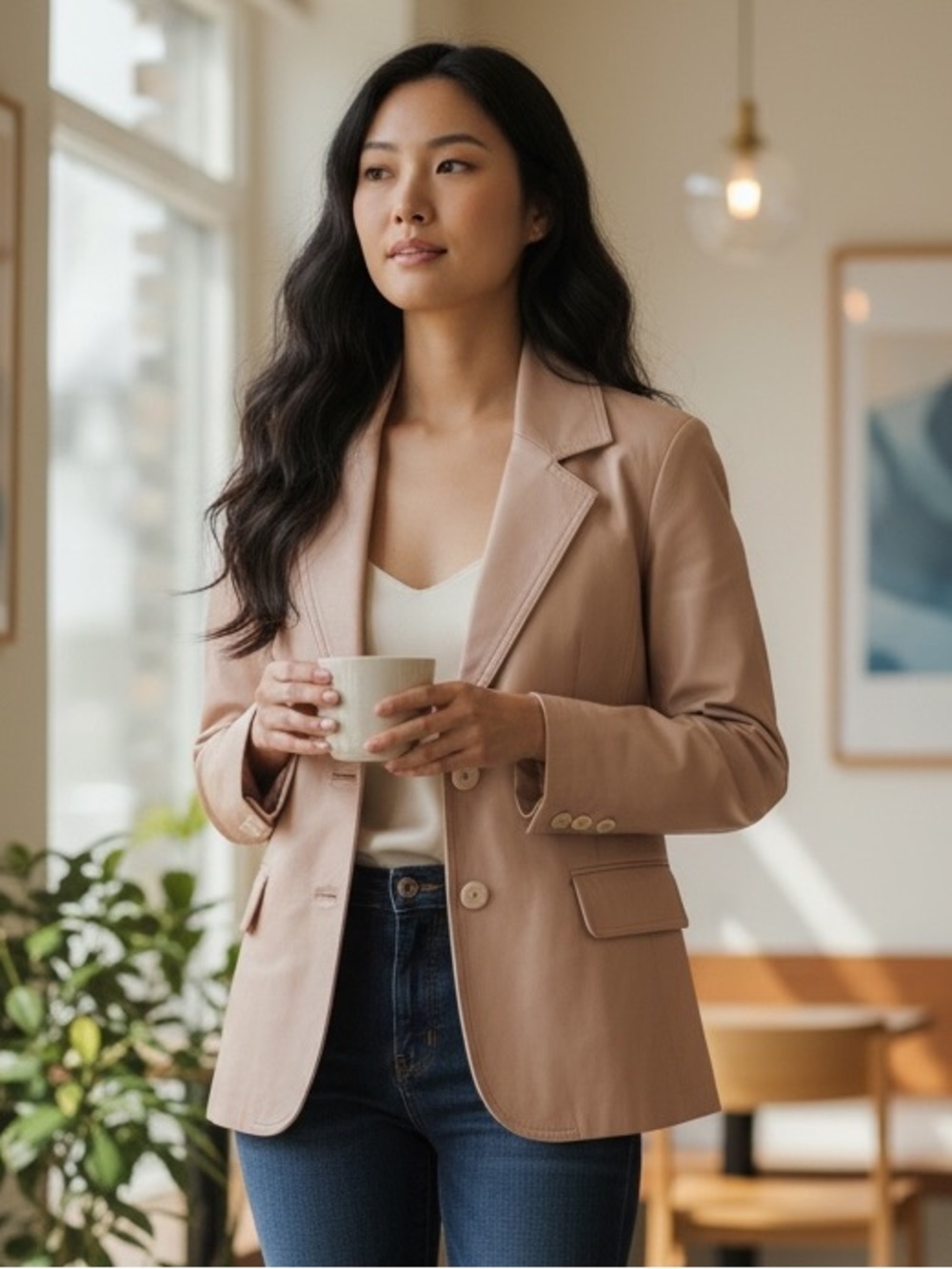 JohnPaulRichard Light Pink Leather Jacket - Soft Blush Tone